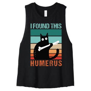 Black Cat I Found This Humerus Cat Joke Women's Racerback Cropped Tank