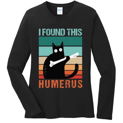 Black Cat I Found This Humerus Cat Joke Ladies Long Sleeve Shirt