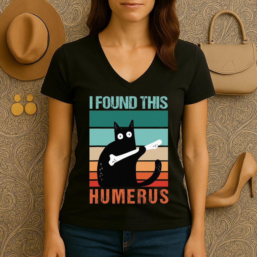 Black Cat I Found This Humerus Cat Joke Women's V-Neck T-Shirt