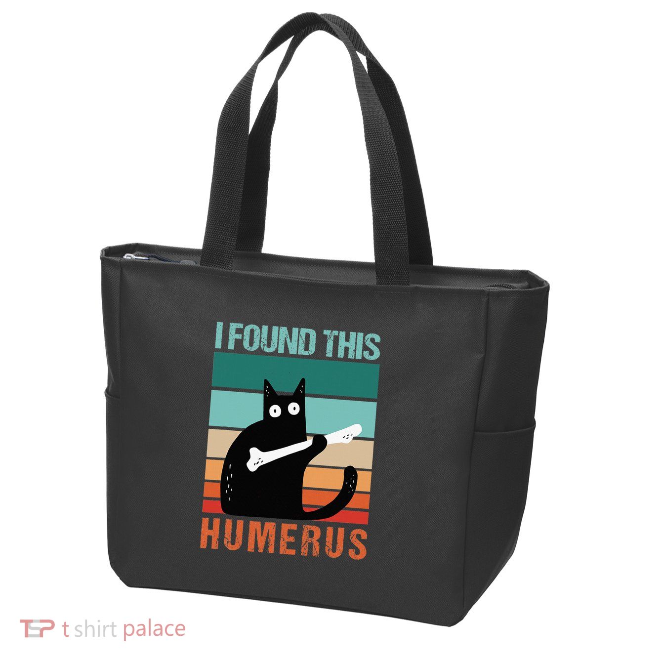 Black Cat I Found This Humerus Cat Joke Zip Tote Bag