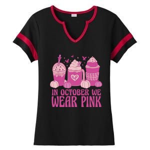 Breast Cancer In October We Wear Pink Ladies Halftime Notch Neck Tee