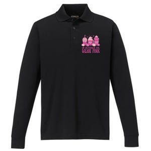 Breast Cancer In October We Wear Pink Performance Long Sleeve Polo