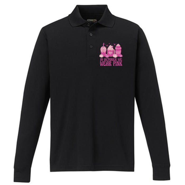 Breast Cancer In October We Wear Pink Performance Long Sleeve Polo