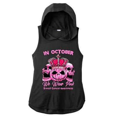 Breast Cancer In October We Wear Pink Pumpkin Skull Ladies PosiCharge Tri-Blend Wicking Draft Hoodie Tank