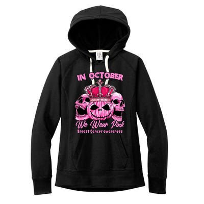 Breast Cancer In October We Wear Pink Pumpkin Skull Women's Fleece Hoodie