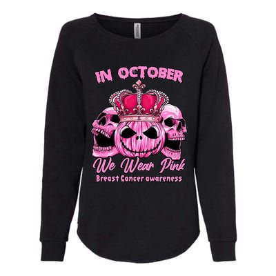 Breast Cancer In October We Wear Pink Pumpkin Skull Womens California Wash Sweatshirt