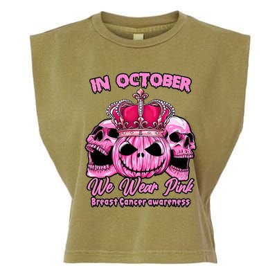 Breast Cancer In October We Wear Pink Pumpkin Skull Garment-Dyed Women's Muscle Tee