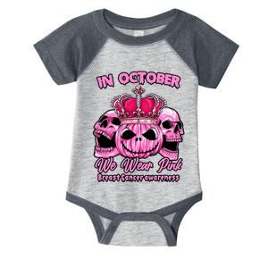 Breast Cancer In October We Wear Pink Pumpkin Skull Infant Baby Jersey Bodysuit