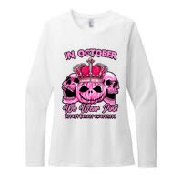 Breast Cancer In October We Wear Pink Pumpkin Skull Womens CVC Long Sleeve Shirt