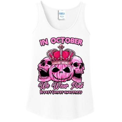 Breast Cancer In October We Wear Pink Pumpkin Skull Ladies Essential Tank