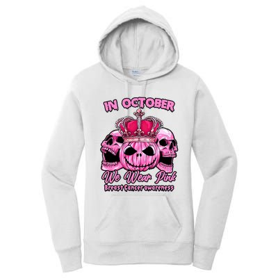 Breast Cancer In October We Wear Pink Pumpkin Skull Women's Pullover Hoodie