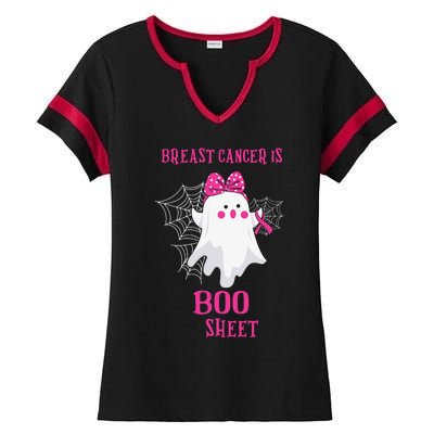 Breast Cancer Is Boo Sheet Halloween Ghost Ladies Halftime Notch Neck Tee