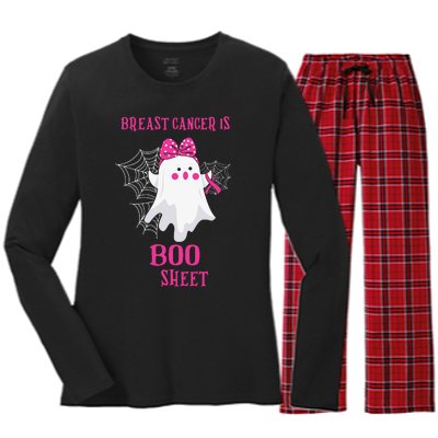 Breast Cancer Is Boo Sheet Halloween Ghost Women's Long Sleeve Flannel Pajama Set 