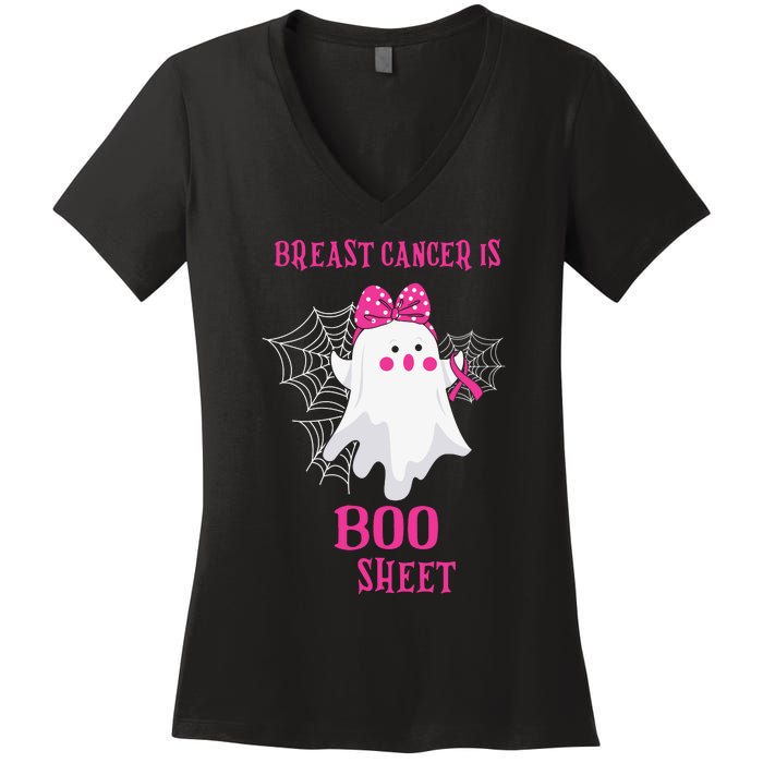 Breast Cancer Is Boo Sheet Halloween Ghost Women's V-Neck T-Shirt