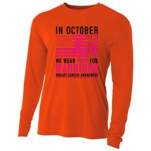 Breast Cancer In October Wear Pink Support Warrior American Flag Awareness Gift Cooling Performance Long Sleeve Crew