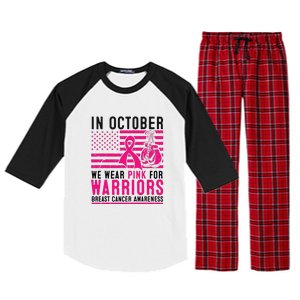 Breast Cancer In October Wear Pink Support Warrior American Flag Awareness Gift Raglan Sleeve Pajama Set