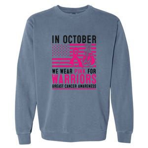 Breast Cancer In October Wear Pink Support Warrior American Flag Awareness Gift Garment-Dyed Sweatshirt