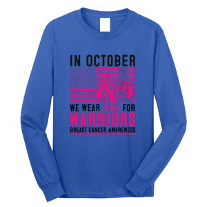 Breast Cancer In October Wear Pink Support Warrior American Flag Awareness Gift Long Sleeve Shirt