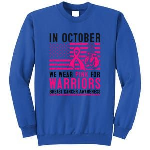 Breast Cancer In October Wear Pink Support Warrior American Flag Awareness Gift Sweatshirt