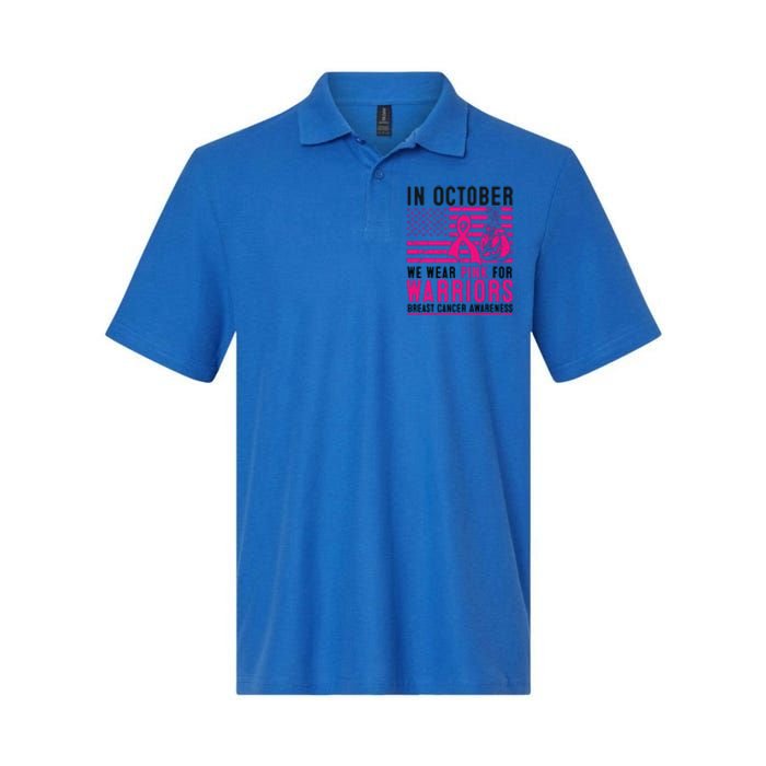 Breast Cancer In October Wear Pink Support Warrior American Flag Awareness Gift Softstyle Adult Sport Polo