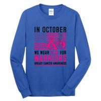 Breast Cancer In October Wear Pink Support Warrior American Flag Awareness Gift Tall Long Sleeve T-Shirt