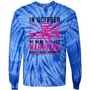 Breast Cancer In October Wear Pink Support Warrior American Flag Awareness Gift Tie-Dye Long Sleeve Shirt