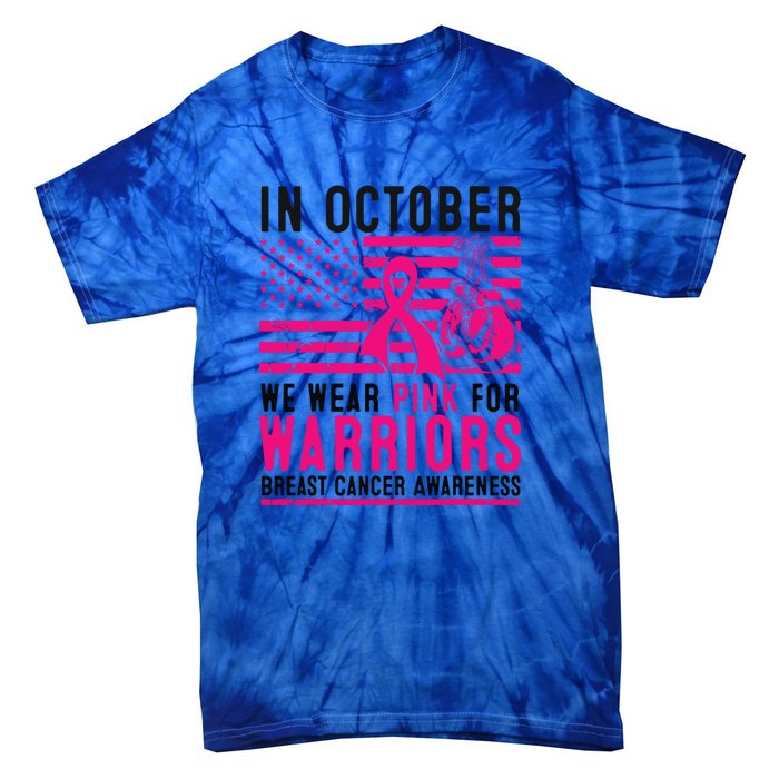 Breast Cancer In October Wear Pink Support Warrior American Flag Awareness Gift Tie-Dye T-Shirt