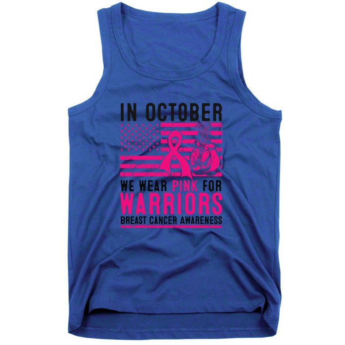 Breast Cancer In October Wear Pink Support Warrior American Flag Awareness Gift Tank Top