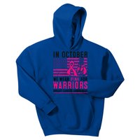 Breast Cancer In October Wear Pink Support Warrior American Flag Awareness Gift Kids Hoodie