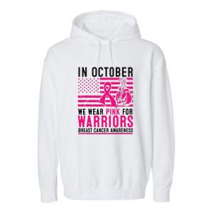 Breast Cancer In October Wear Pink Support Warrior American Flag Awareness Gift Garment-Dyed Fleece Hoodie