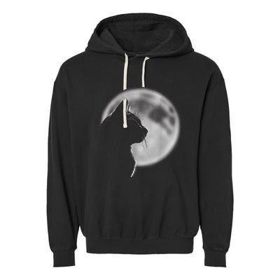 Black Cat In Front Of The Full Moon Garment-Dyed Fleece Hoodie