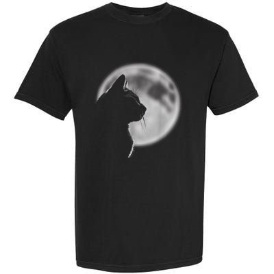 Black Cat In Front Of The Full Moon Garment-Dyed Heavyweight T-Shirt