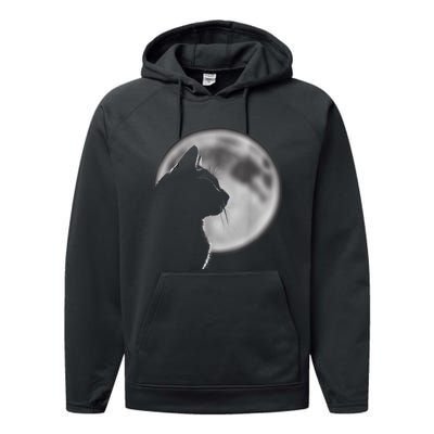 Black Cat In Front Of The Full Moon Performance Fleece Hoodie