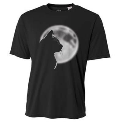 Black Cat In Front Of The Full Moon Cooling Performance Crew T-Shirt