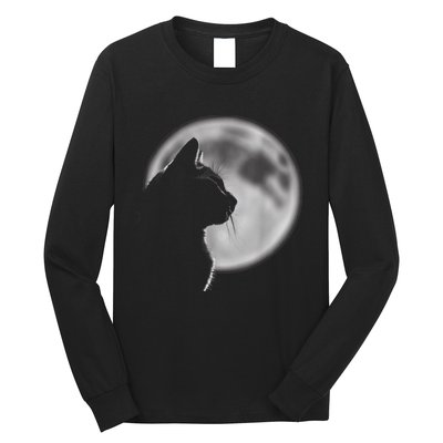 Black Cat In Front Of The Full Moon Long Sleeve Shirt