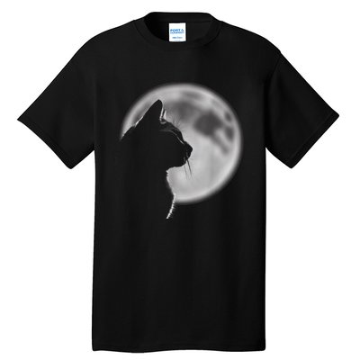 Black Cat In Front Of The Full Moon Tall T-Shirt