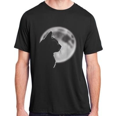 Black Cat In Front Of The Full Moon Adult ChromaSoft Performance T-Shirt