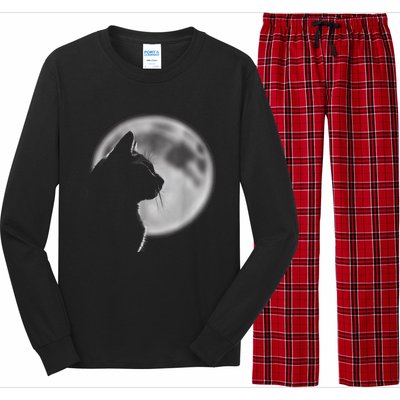 Black Cat In Front Of The Full Moon Long Sleeve Pajama Set