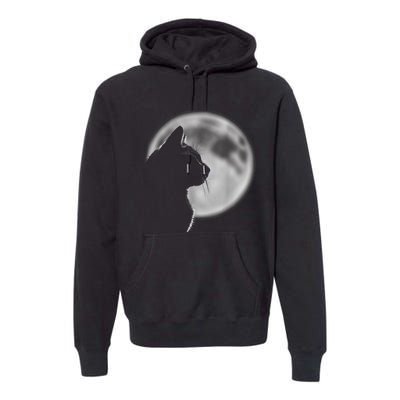 Black Cat In Front Of The Full Moon Premium Hoodie