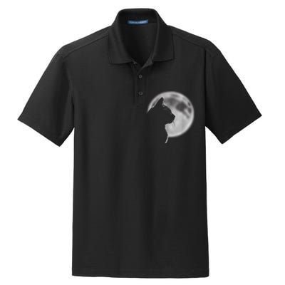 Black Cat In Front Of The Full Moon Dry Zone Grid Polo