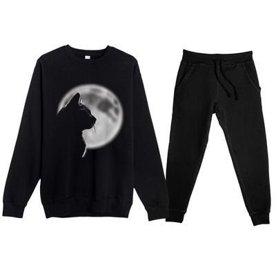 Black Cat In Front Of The Full Moon Premium Crewneck Sweatsuit Set