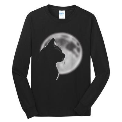 Black Cat In Front Of The Full Moon Tall Long Sleeve T-Shirt