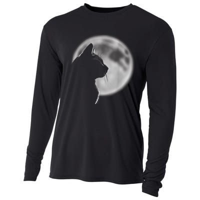 Black Cat In Front Of The Full Moon Cooling Performance Long Sleeve Crew