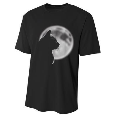 Black Cat In Front Of The Full Moon Performance Sprint T-Shirt