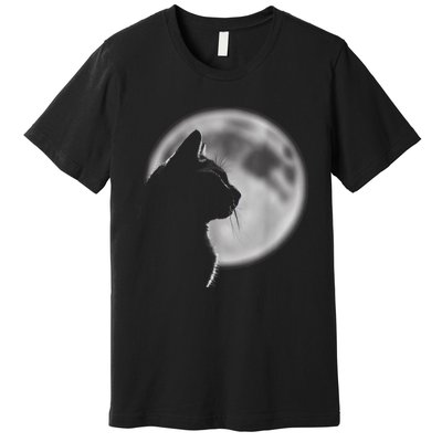 Black Cat In Front Of The Full Moon Premium T-Shirt