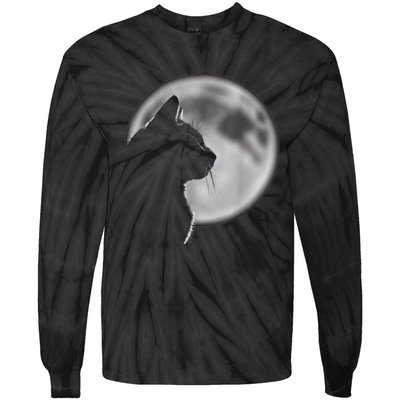 Black Cat In Front Of The Full Moon Tie-Dye Long Sleeve Shirt