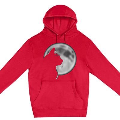 Black Cat In Front Of The Full Moon Premium Pullover Hoodie