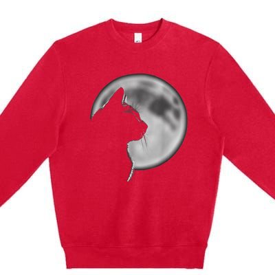 Black Cat In Front Of The Full Moon Premium Crewneck Sweatshirt