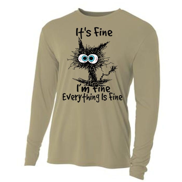 Black Cat Its Fine Im Fine Everything Is Fine Gift Cooling Performance Long Sleeve Crew