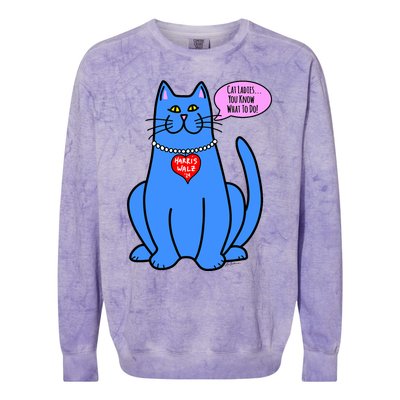 Blue Cat In Pearls Harris Walz 24 Colorblast Crewneck Sweatshirt